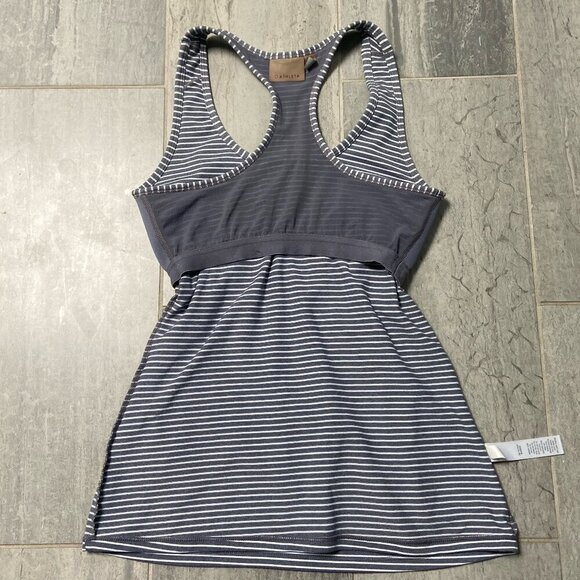 Athleta Racerback Built-In Bra Tank Top Grey White Stripes Size Small - Picture 5 of 10